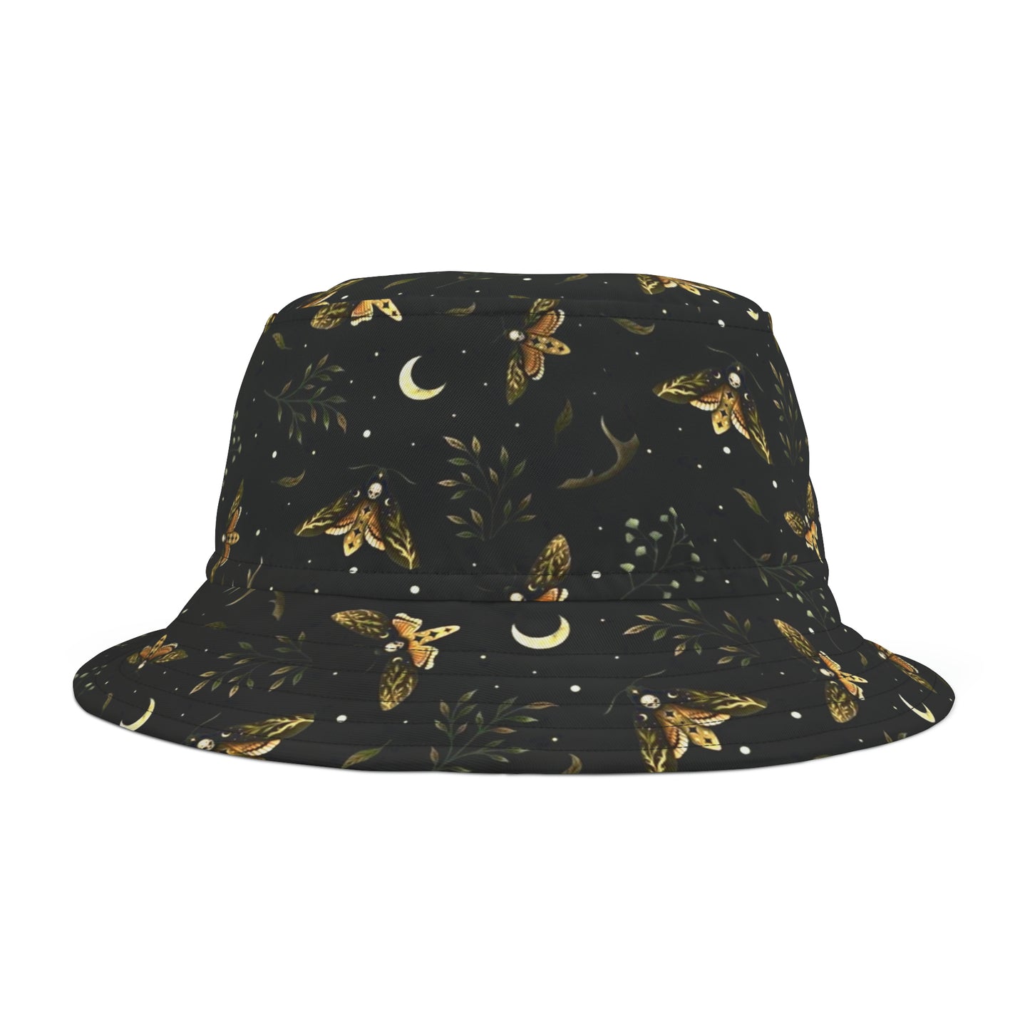 Whimsical Moth Black Retro Bucket Hat