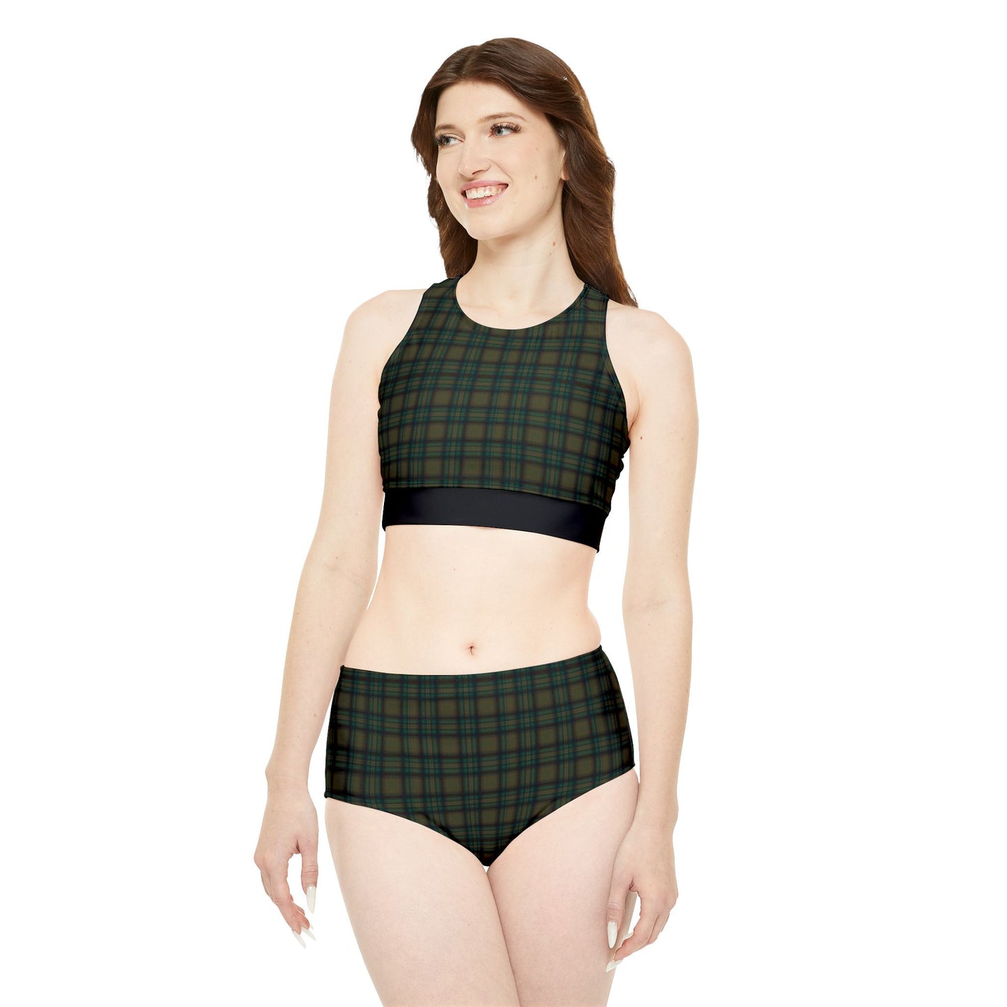 Timeless Dark Green Black Plaid Sporty Bikini Set