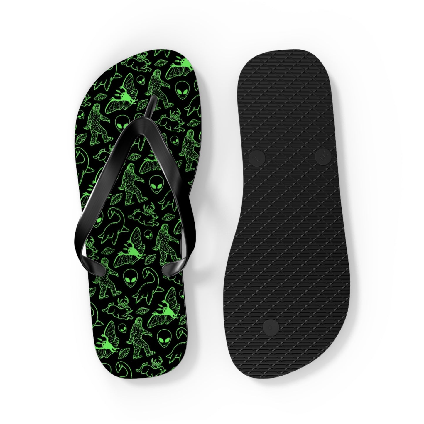 Black Neon Green Cryptid Men's Flip Flops