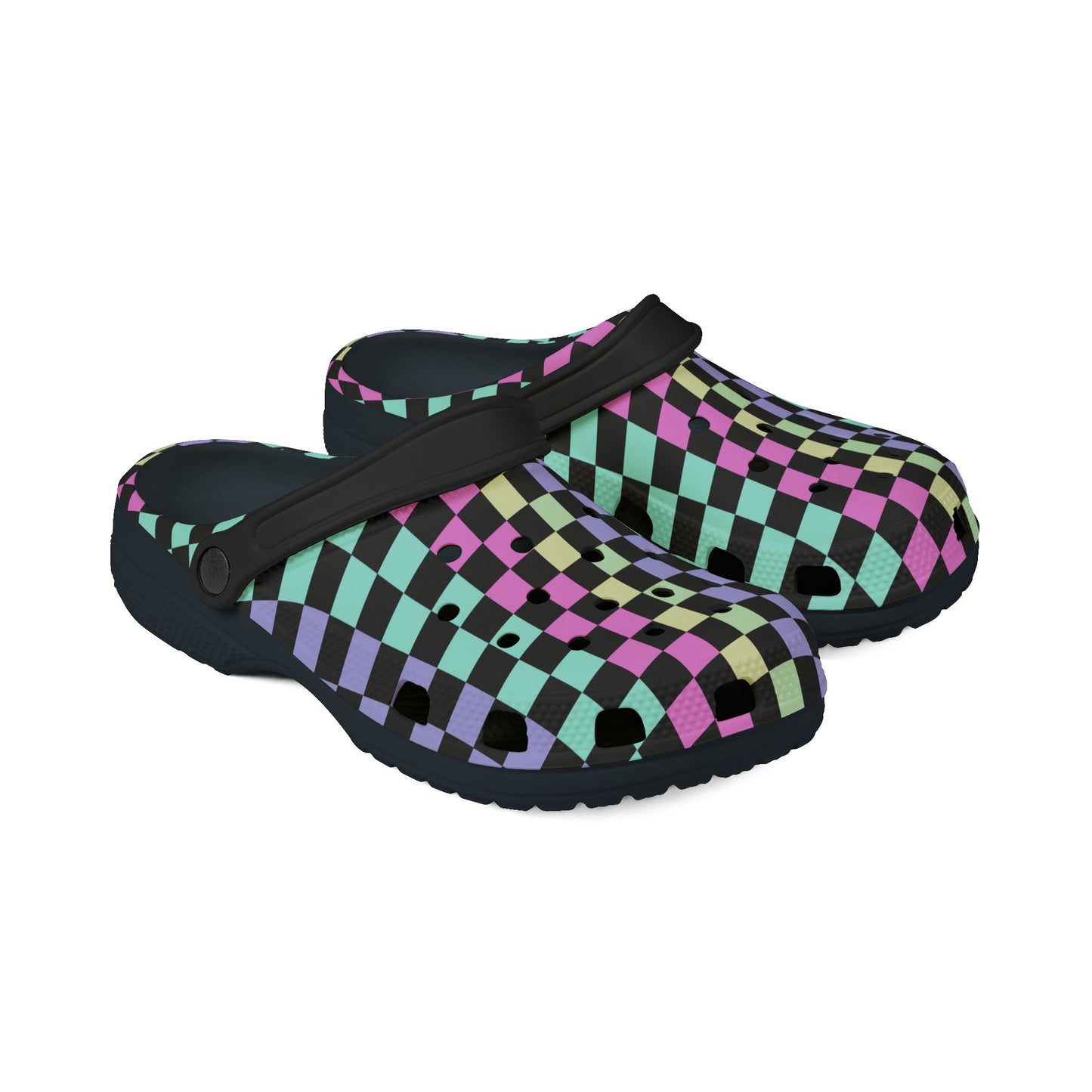 Colorful Checkered Retro Floral Clog-Style Foam Rubber Shoes