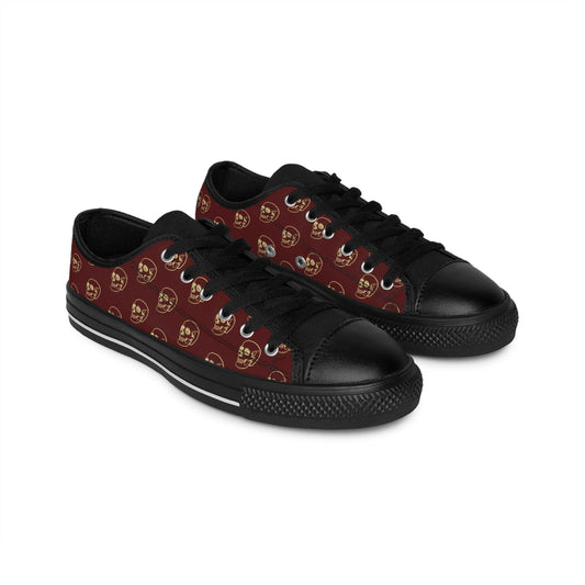 Skull Pattern Dark Brown Men's Low Top Sneakers