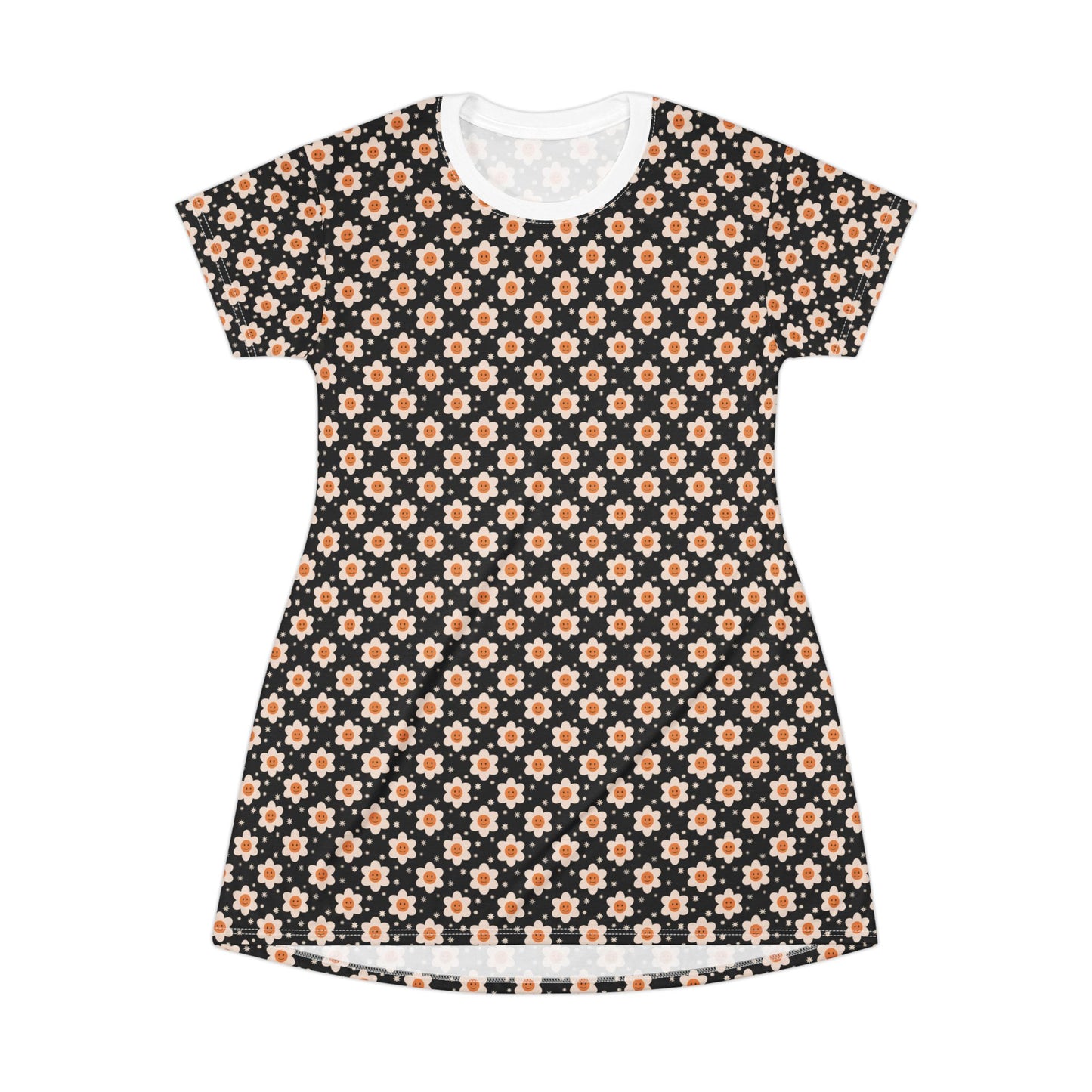 Smiley Face Daisies Y2K T-Shirt Dress