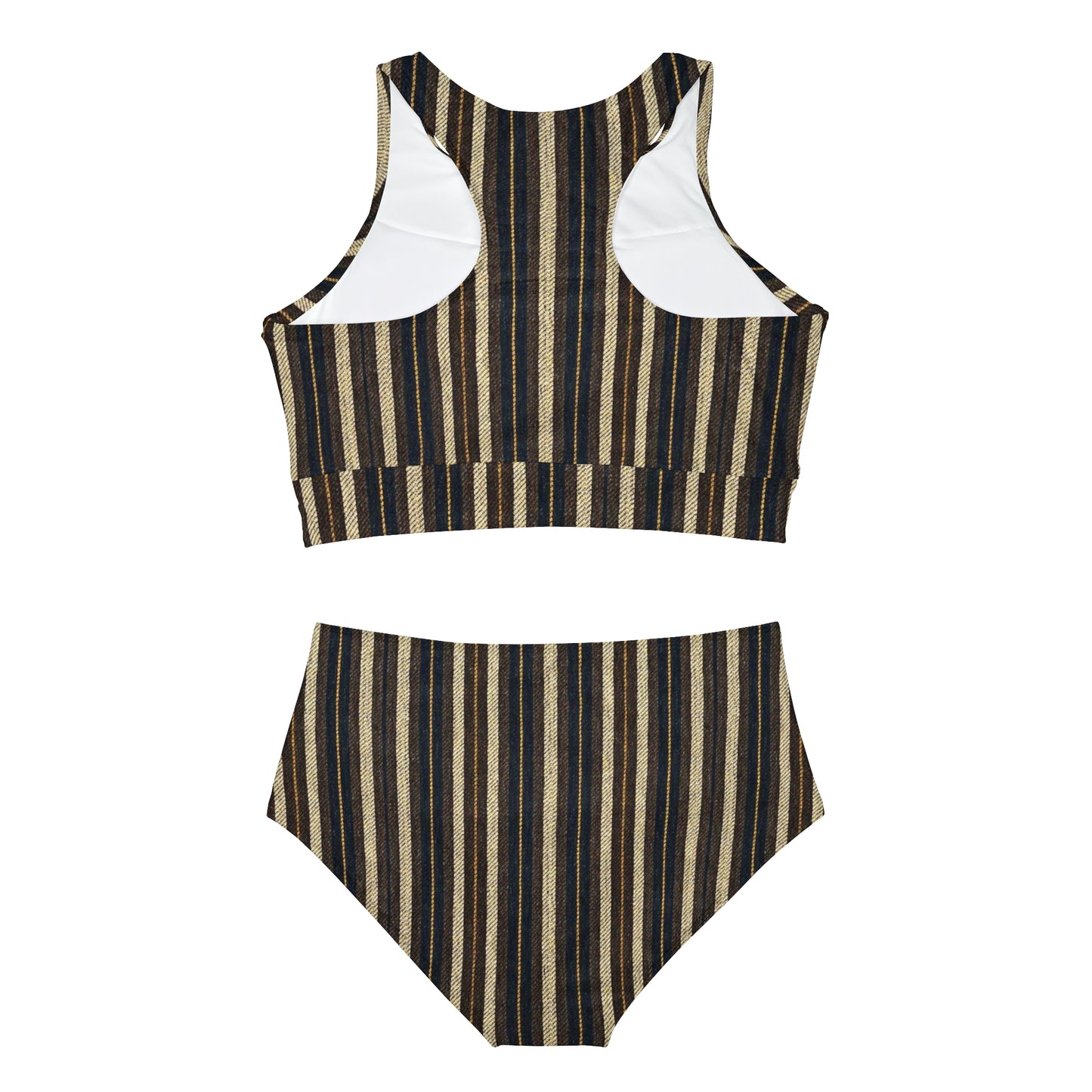 Vintage Chocolate Striped Retro Sporty Bikini Set