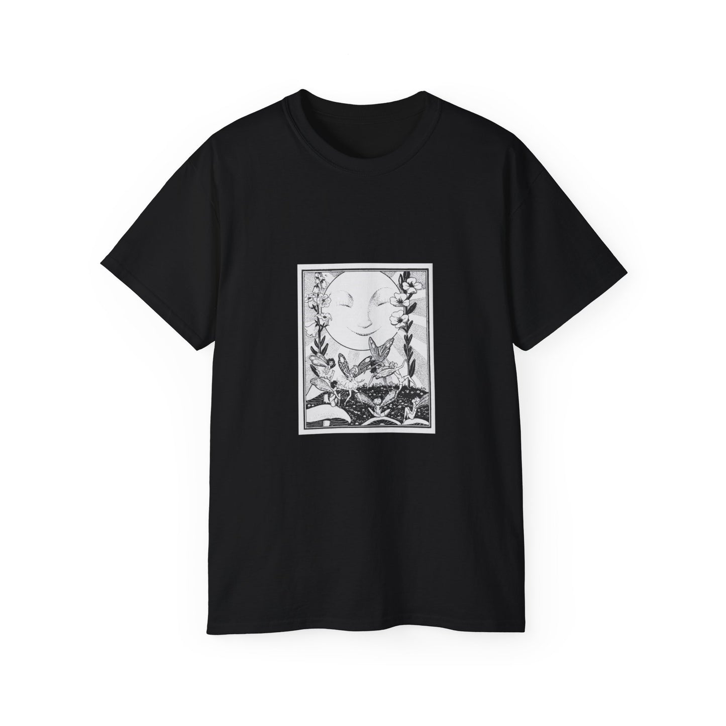 Black and White Dancing Fairies Vintage Fairytale Art Unisex Ultra Cotton Black T-Shirt