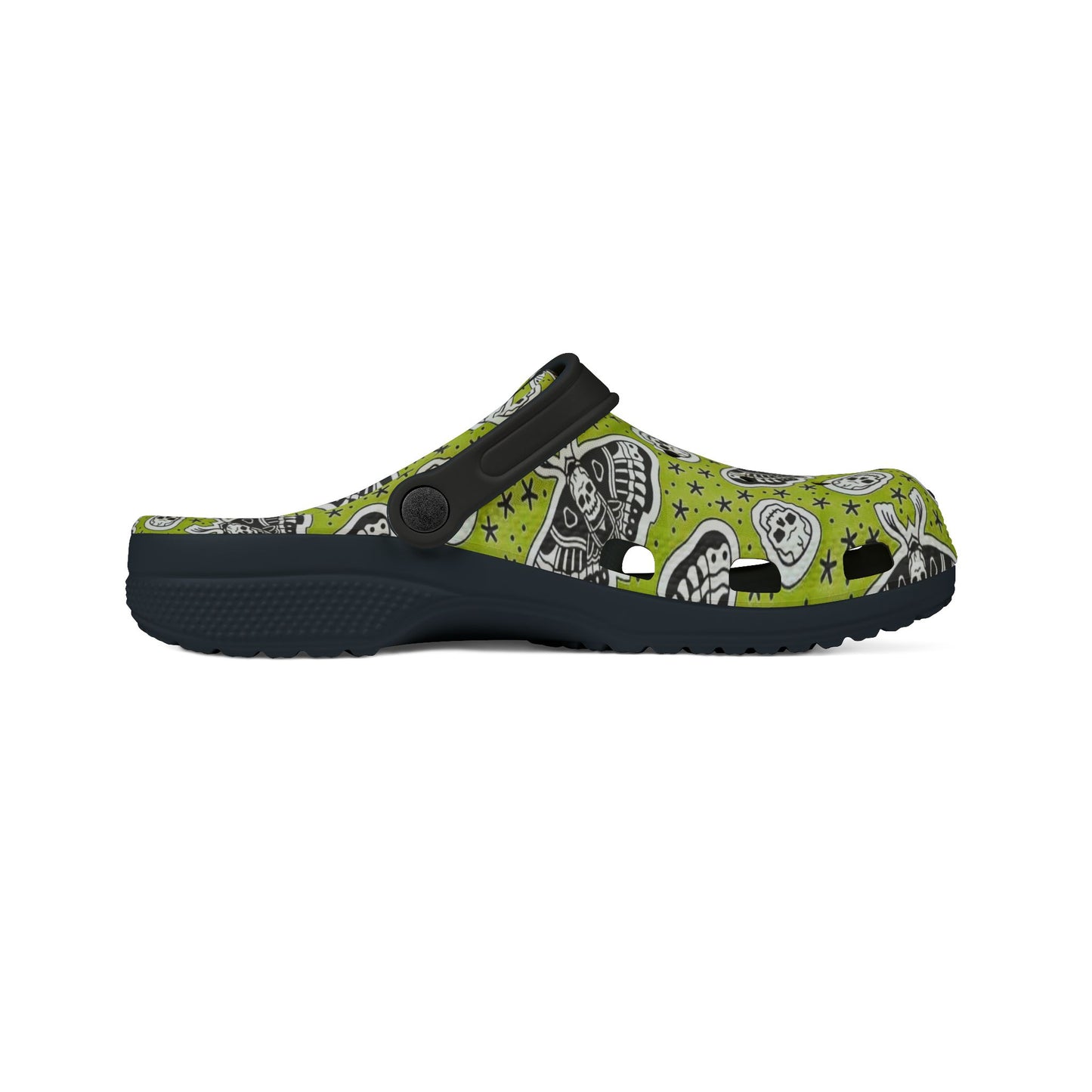 Moth Skull Lime Green Clog-Style Foam Rubber Shoes