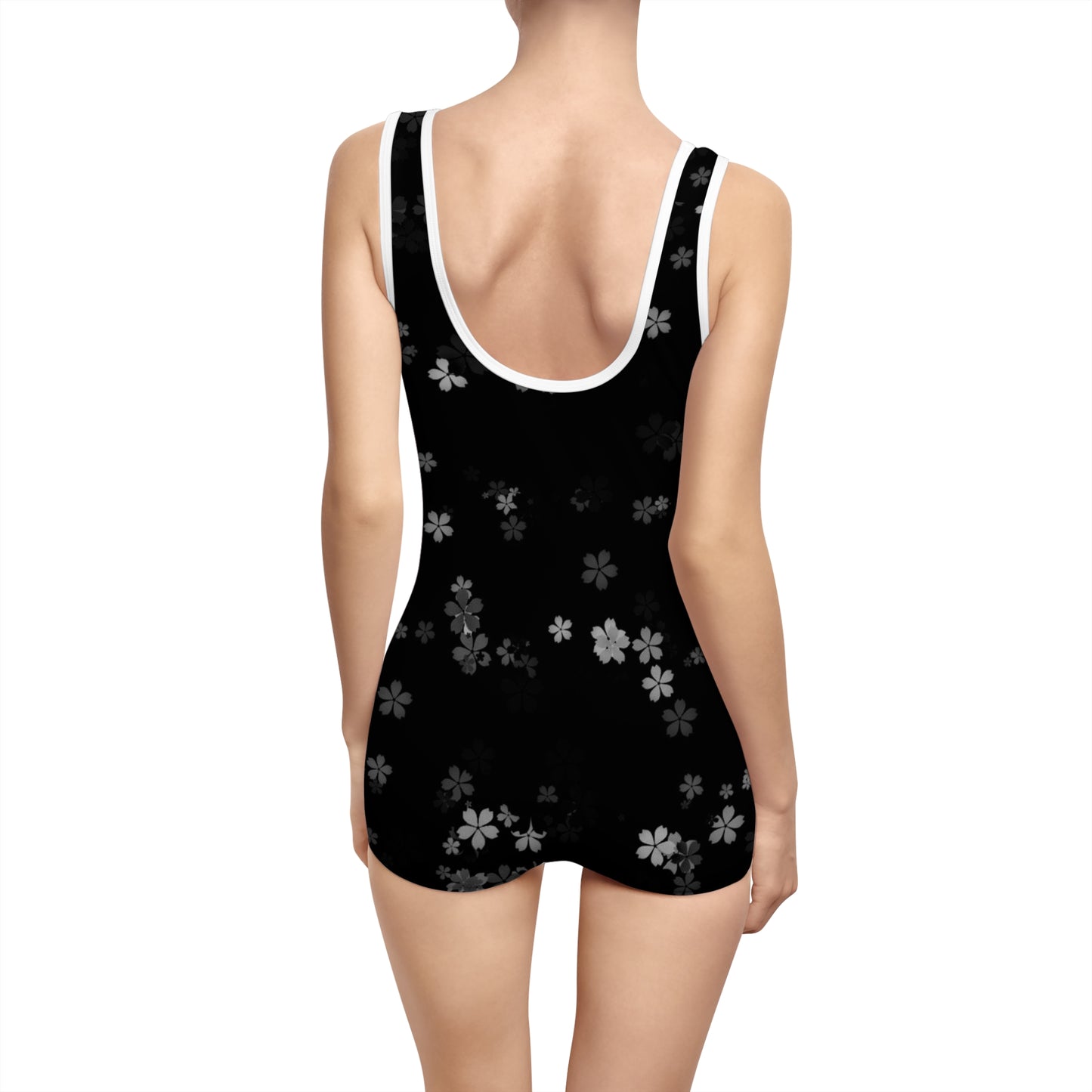 Black Floral Vintage Style One Piece Swimsuit