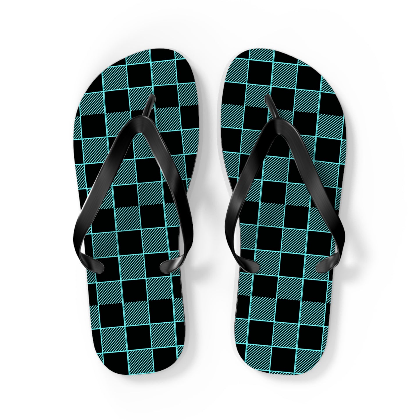 Black Neon Blue Checkered Men's Flip Flops