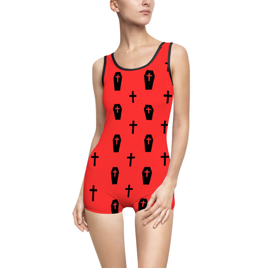 Little Coffin Red Women's Goth Vintage Style Swimsuit