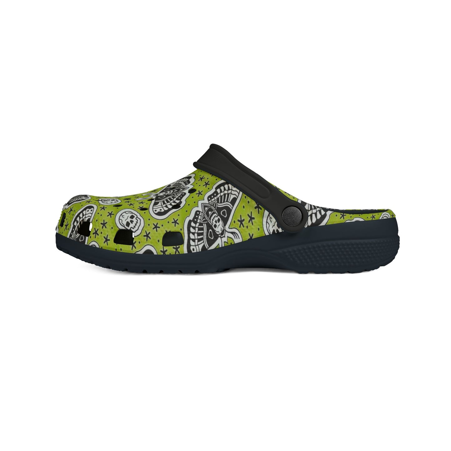 Moth Skull Lime Green Clog-Style Foam Rubber Shoes