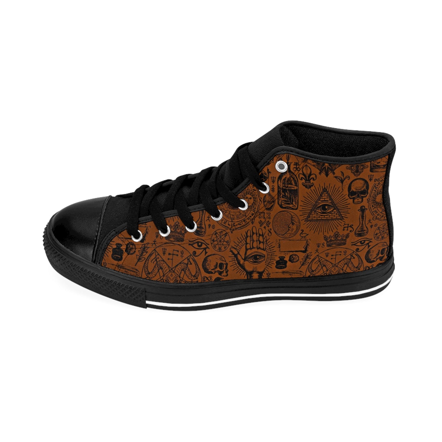 Esoteric Themed Dark Orange Men's Classic High Top Sneakers