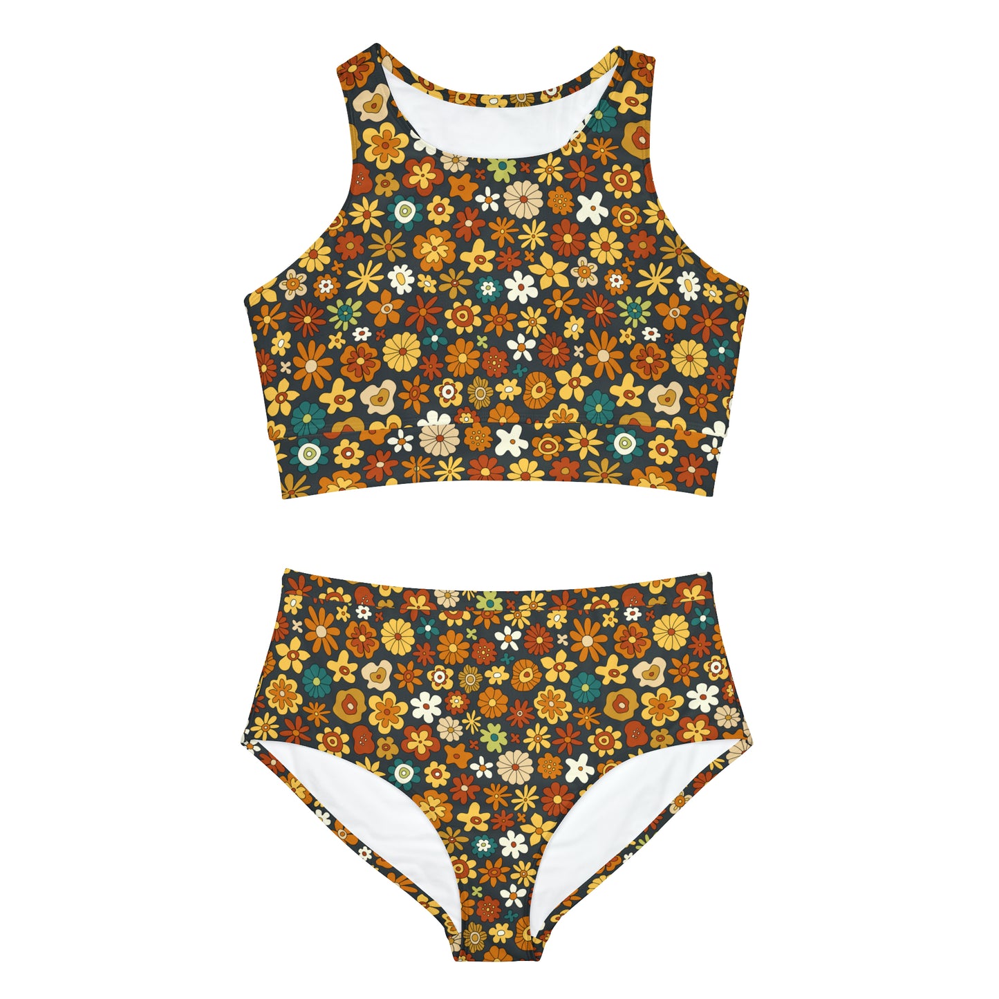 Trippy Hippie Floral Abstract Retro Sporty Bikini Set