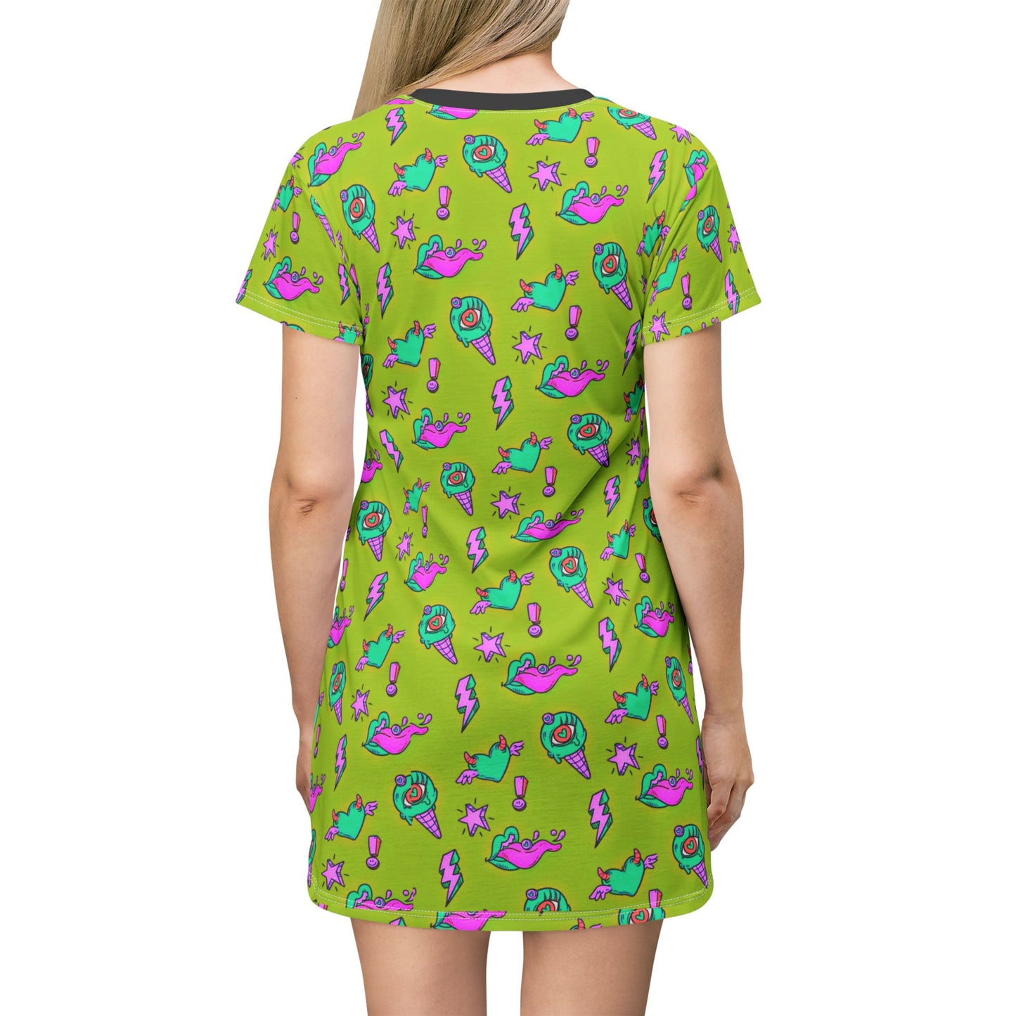 Y2K T-Shirt Dress | Neon Green Trippy Art