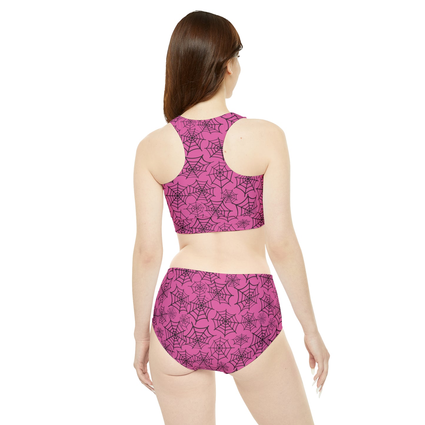 Spiderwebs Pink Goth Alt Sporty Bikini Set