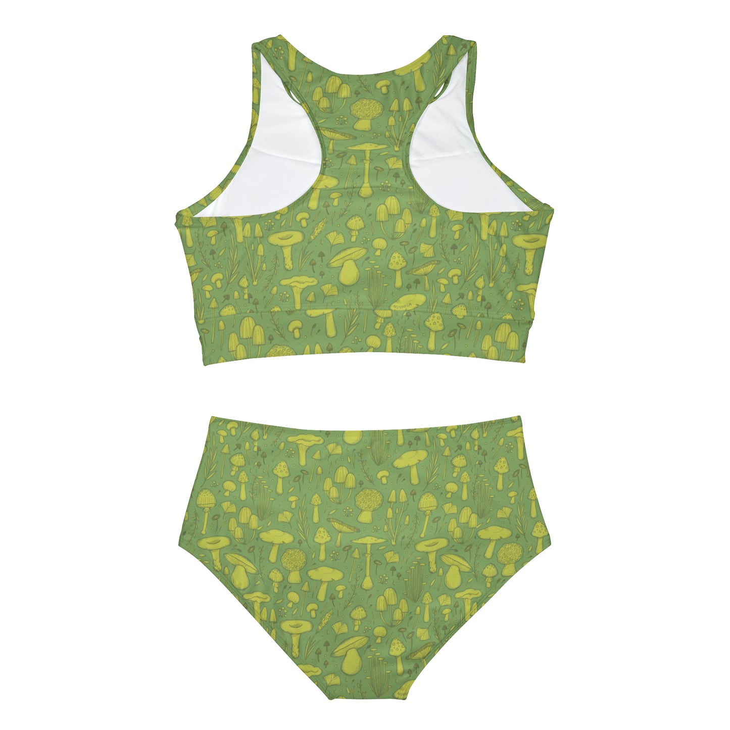 Trippy Green Mushroom Abstract Retro Sporty Bikini Set