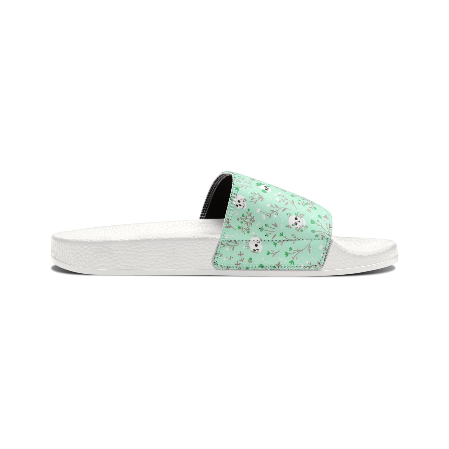 Kawaii Floral Skulls Women's Pastel Green Slide Sandals