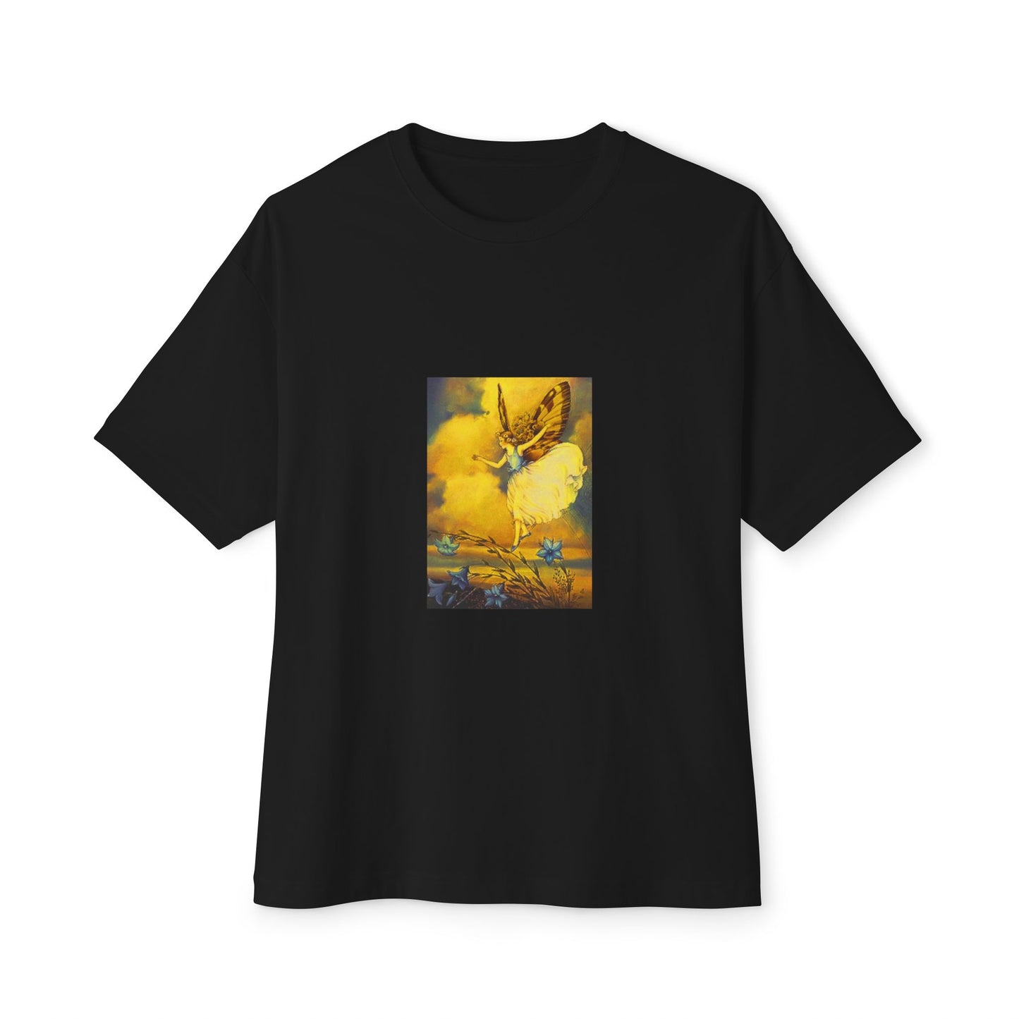 Yellow Tone Butterfly Fairy Art Unisex Black Oversized T-Shirt