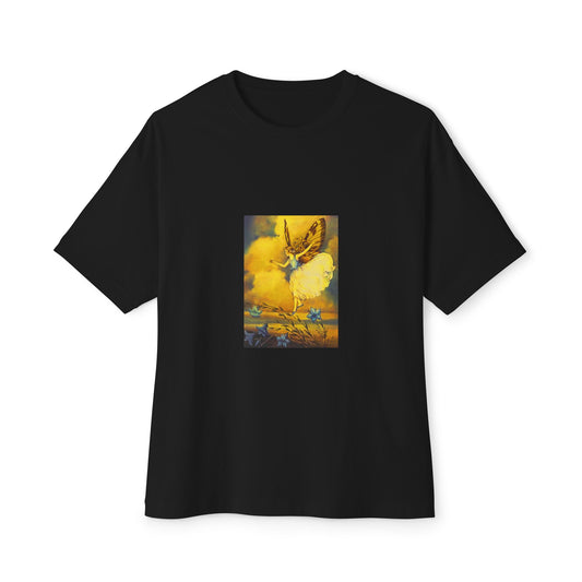 Yellow Tone Butterfly Fairy Art Unisex Black Oversized T-Shirt