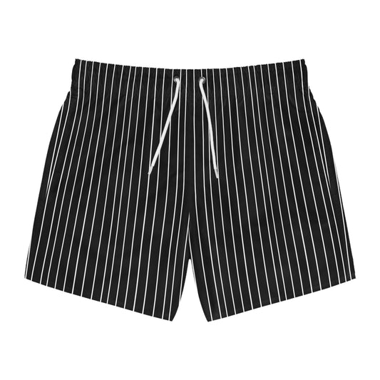 White Striped Black Swim Trunks