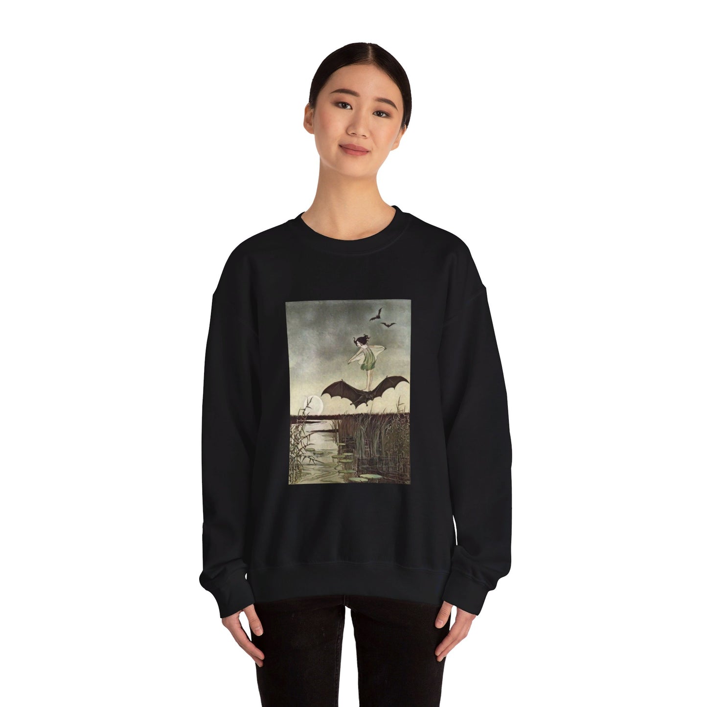 Fairy Bat Vintage Fairytale Art Unisex Heavy Blend™ Crewneck Sweatshirt Black