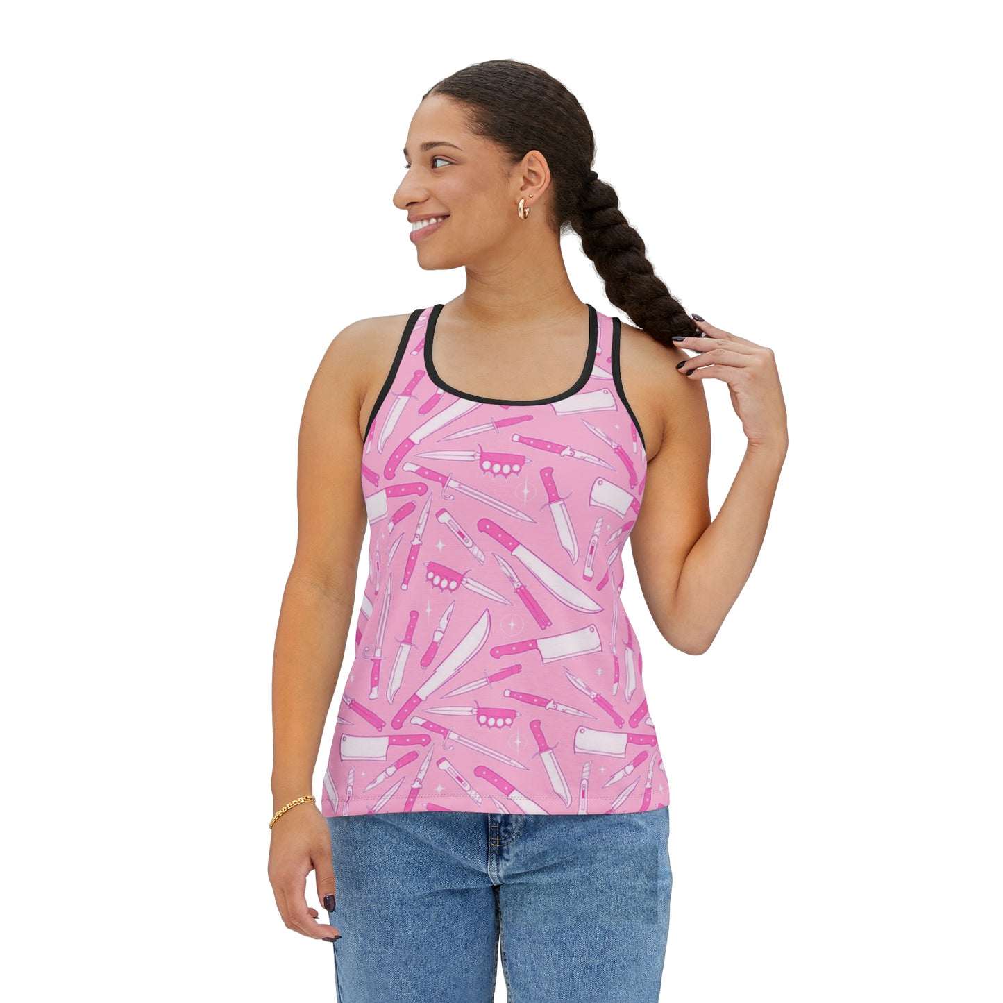 Women's Pink Workout Tank Top Pastel Pink Knives