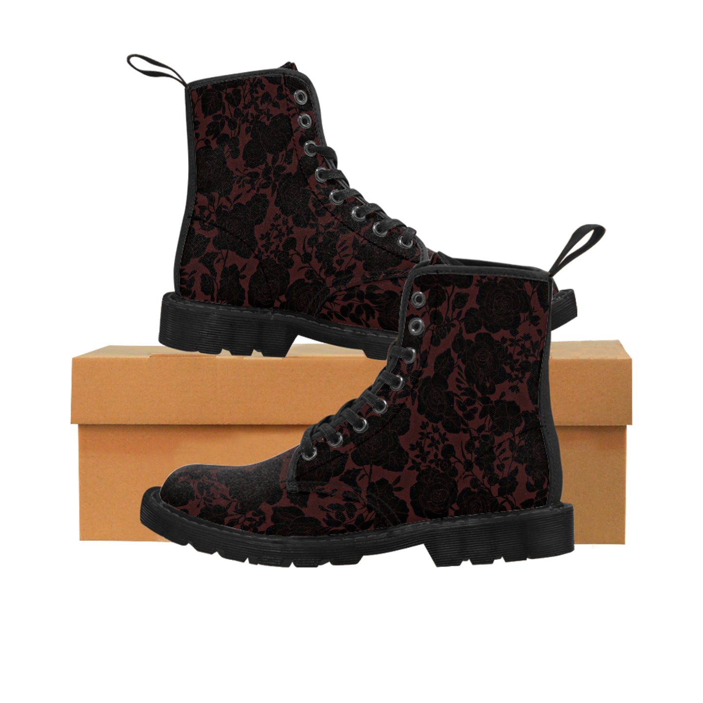 Women's Burgundy Black Floral Boots