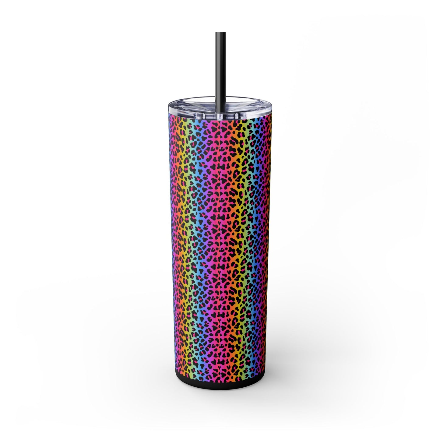 Rainbow Leopard Skinny Tumbler with Straw, 20oz