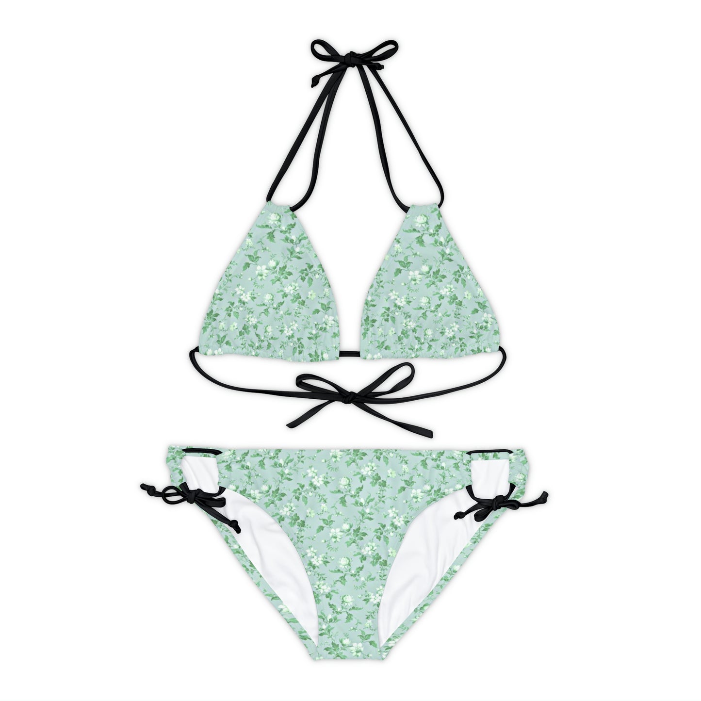 Pastel Teal Floral Strappy Bikini Set