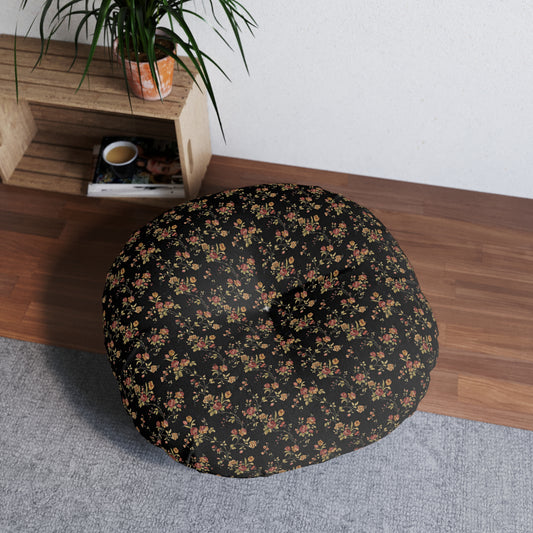 Pink and Black Floral Round Floor Pillow