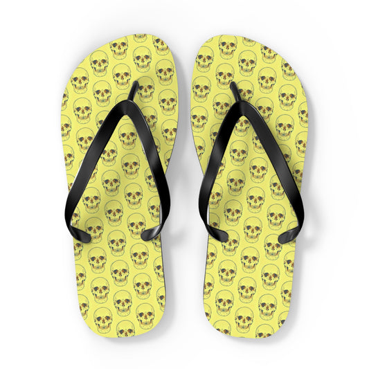 Mustard Yellow Skull Retro Men's Flip Flops