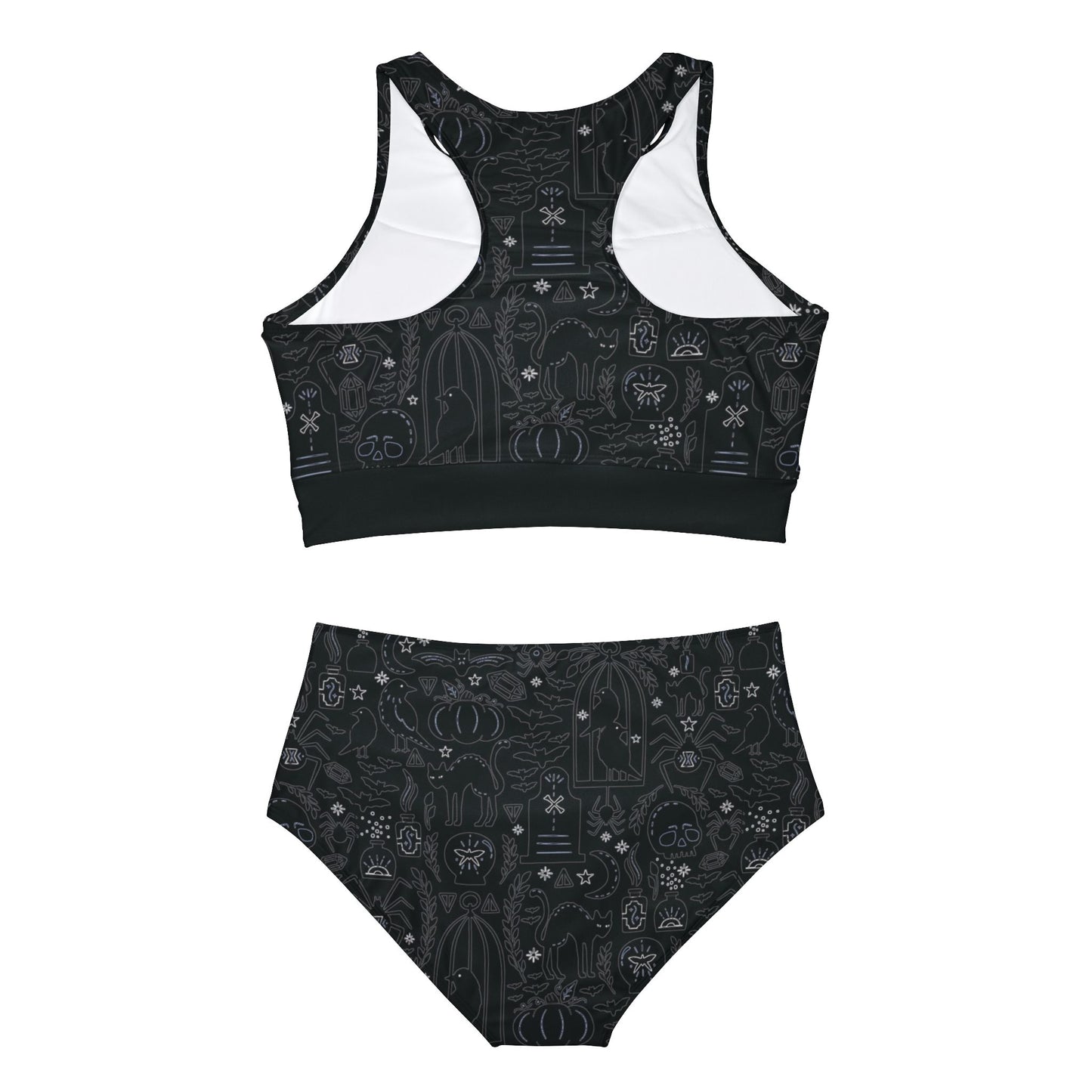 Sporty Bikini Set Occult Goth Themed Black