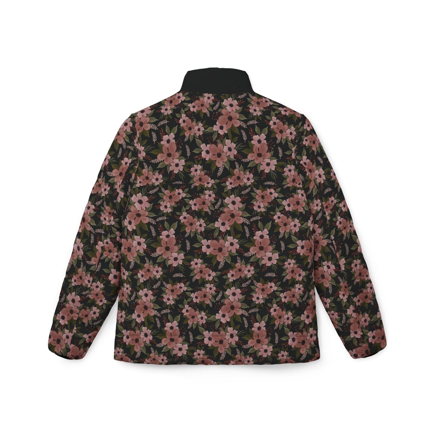 Women’s Black Puffer Jacket Pink Floral