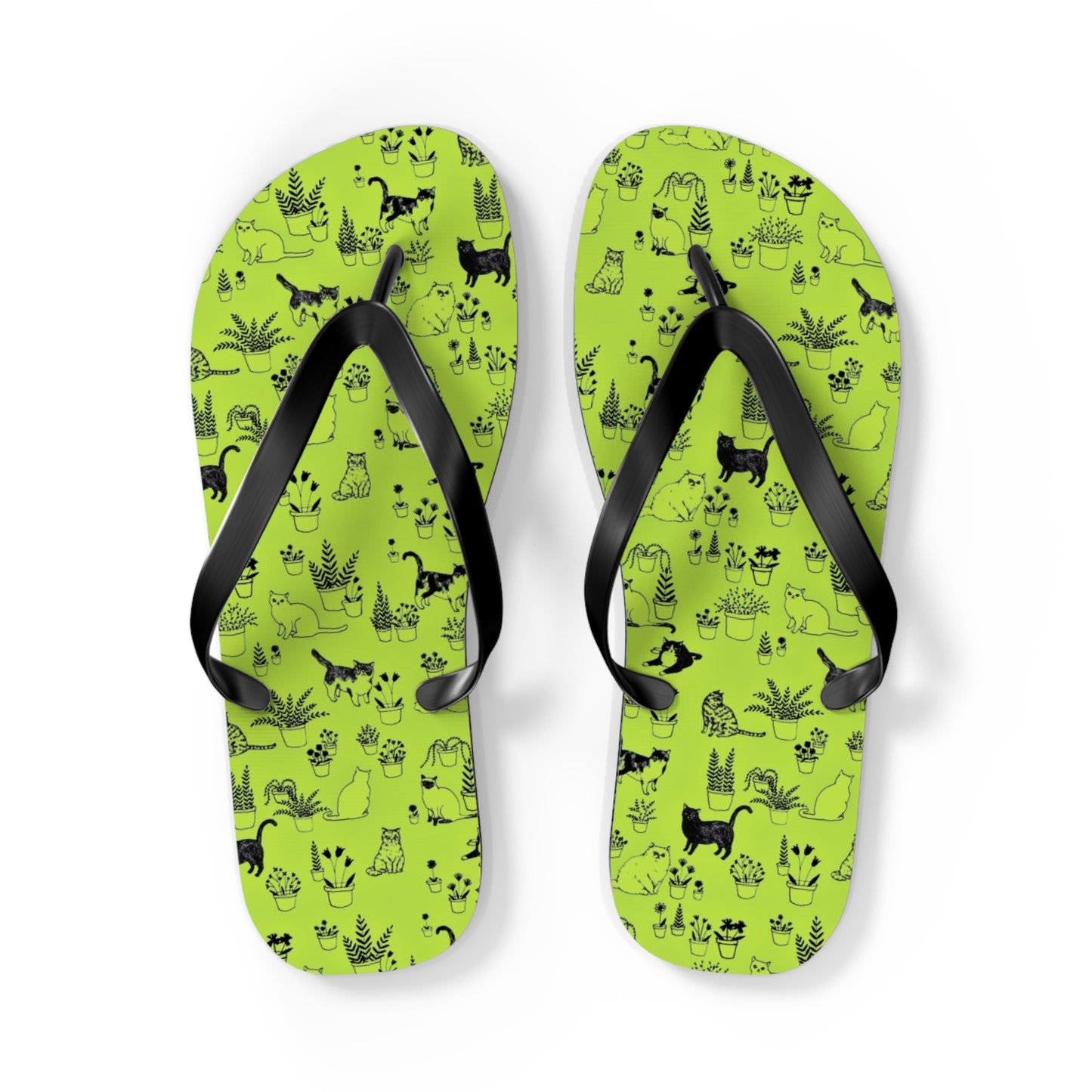 Neon Green Cat Men's Flip Flops