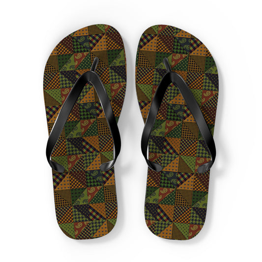 Green Yellow Checkered Retro Men's Flip Flops