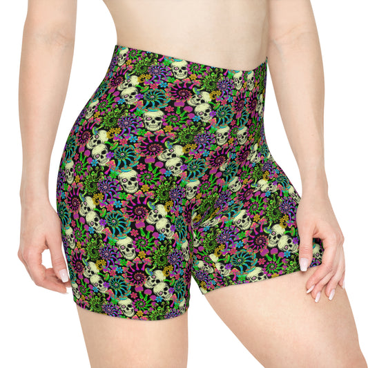 Trippy Skulls Colorful Women's Biker Shorts