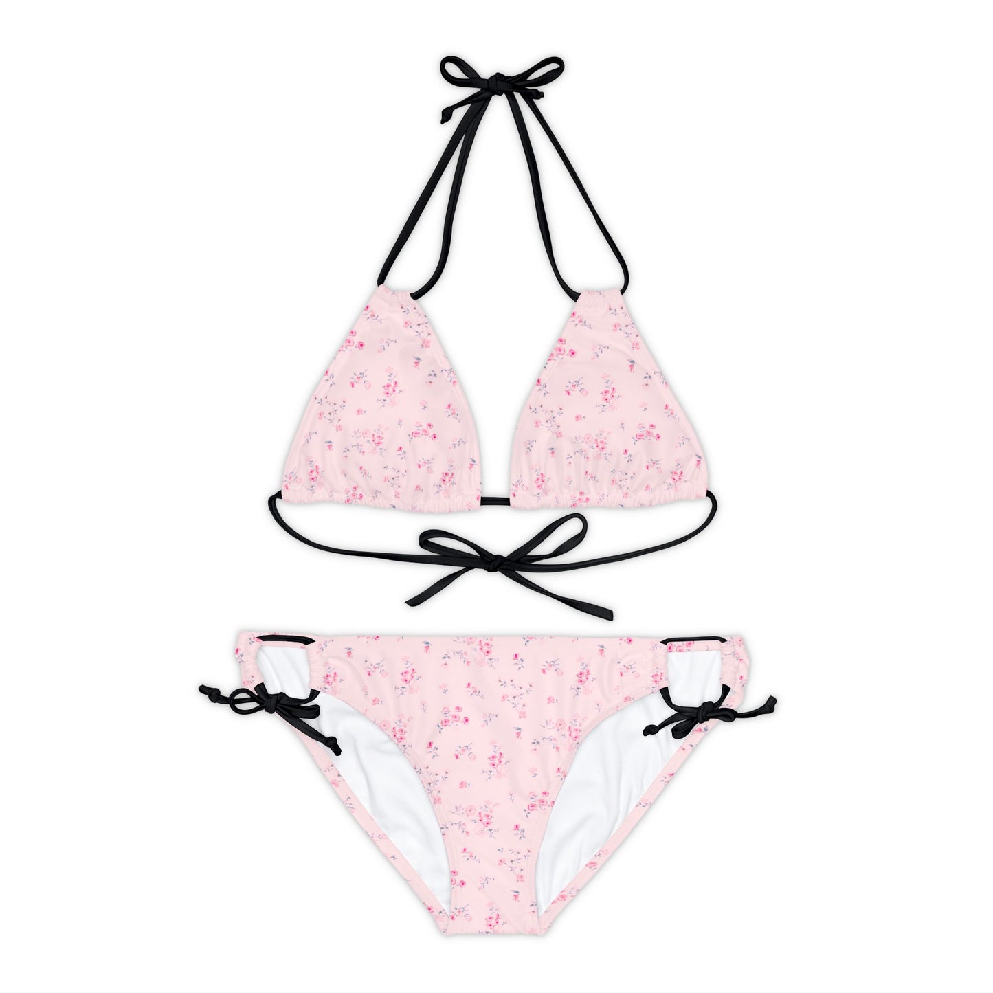 Pastel Pink Floral Coquette Strappy Bikini Set