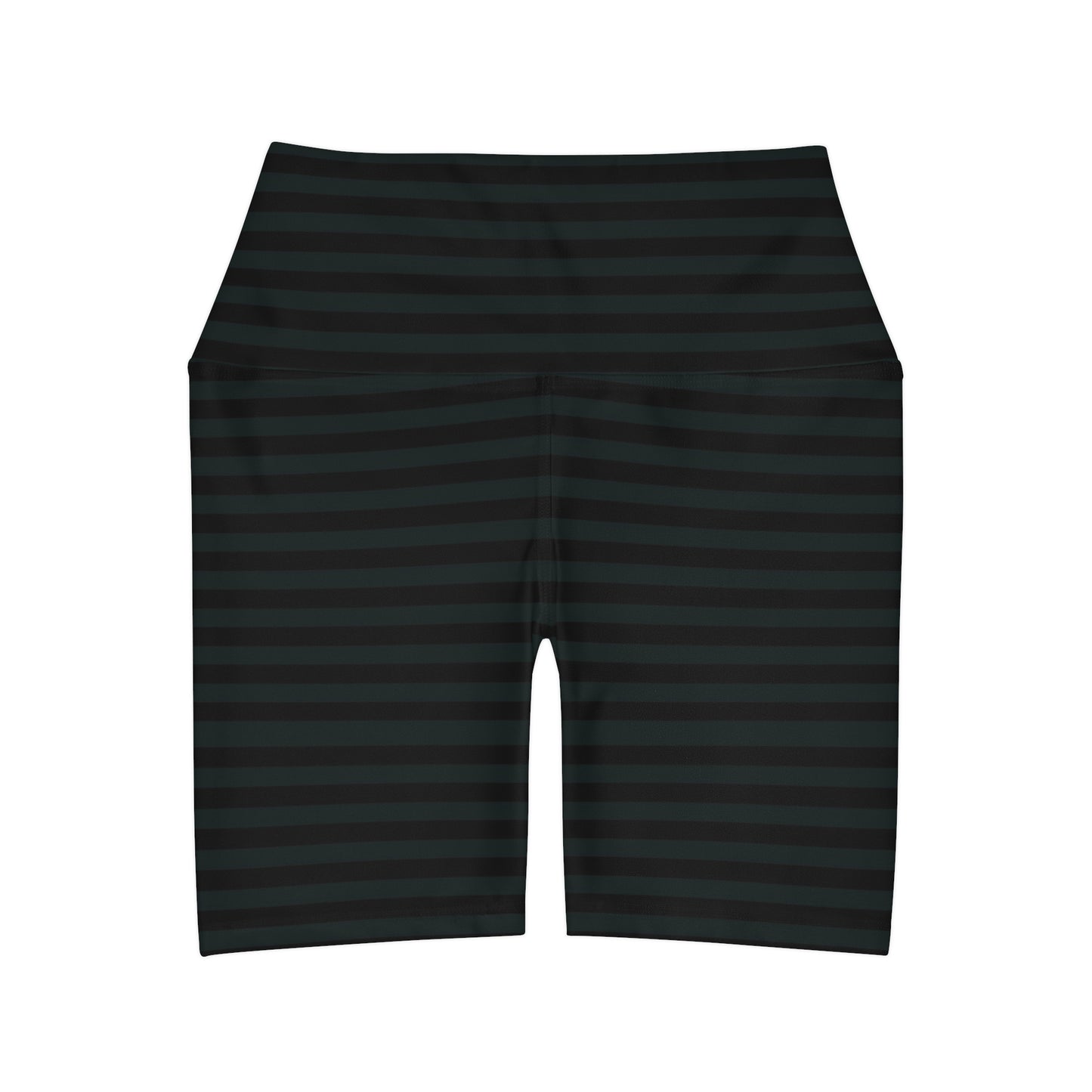 High-Waisted Yoga Biker Shorts in Dark Green and Black Stripes