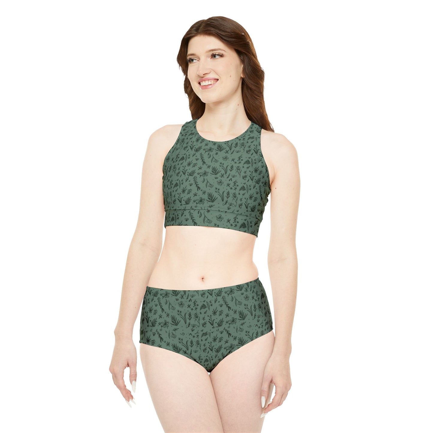 Sage Green Floral Sporty Bikini Set