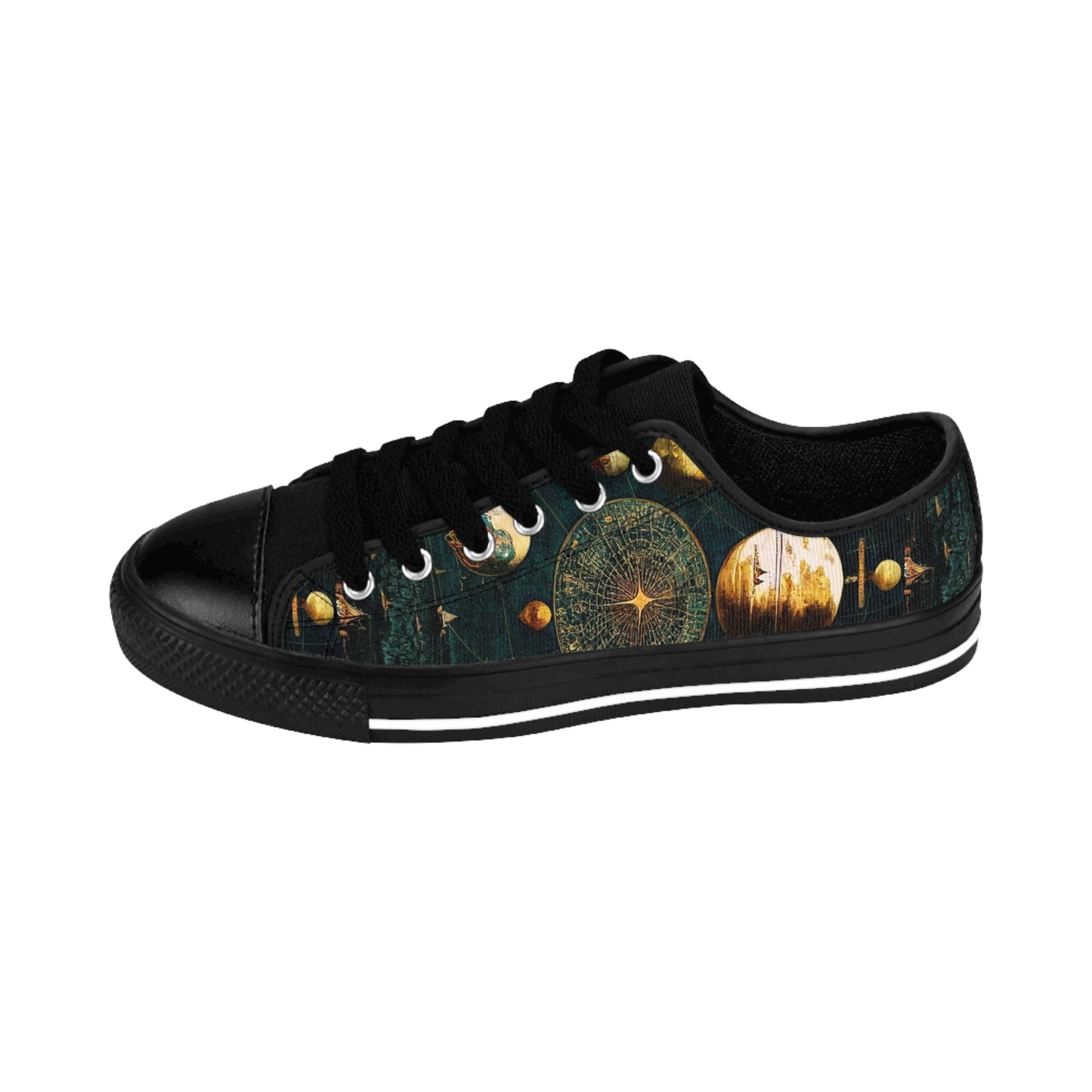 Vintage Space Art Deco Men's Dark Blue Low Top Sneakers