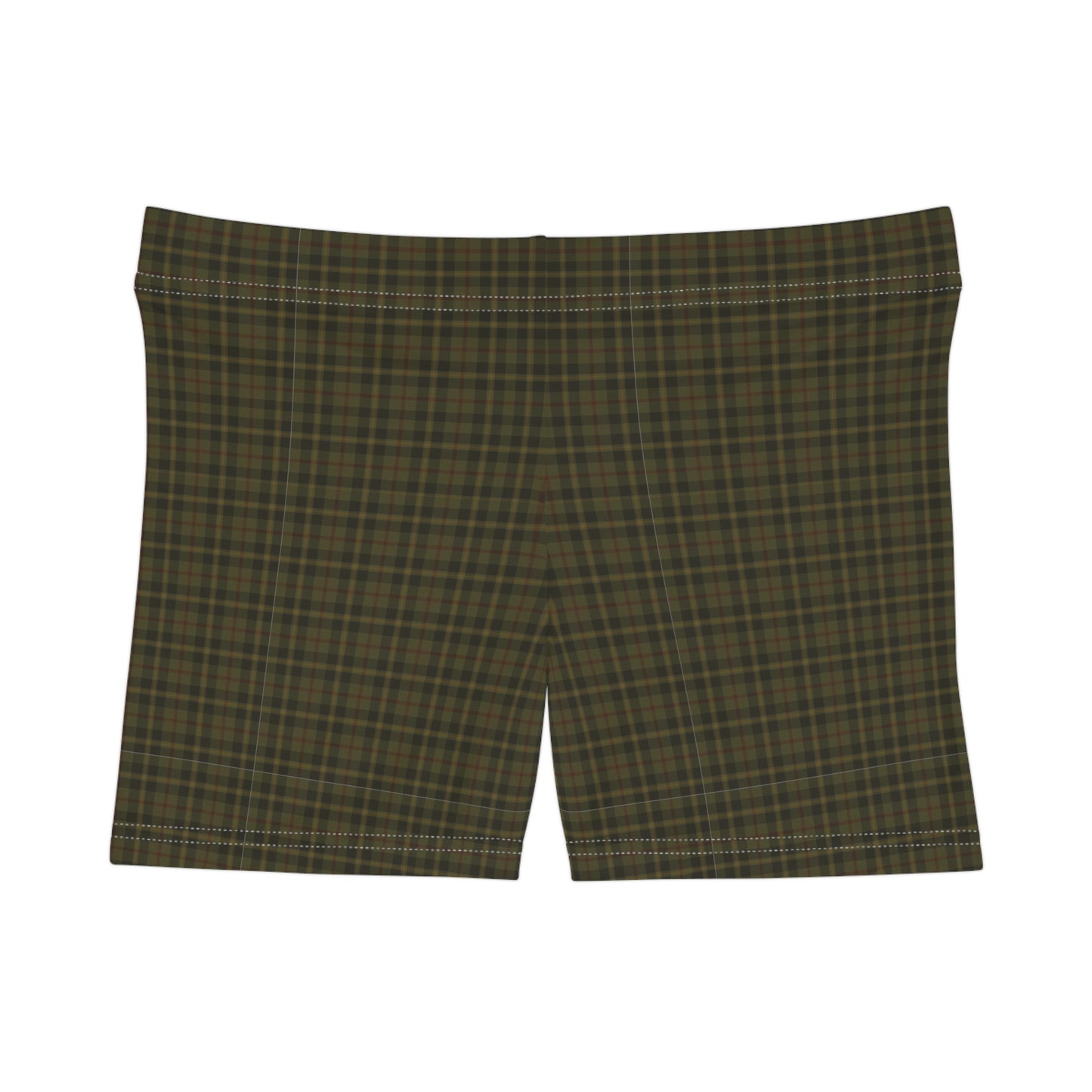 Women's Plaid Army Green Active Shorts