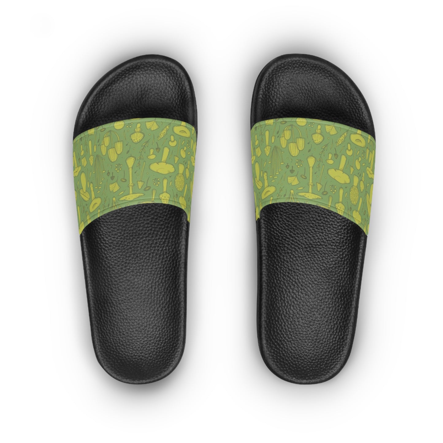 Women's Green Neon Shrooms Retro Slide Sandals