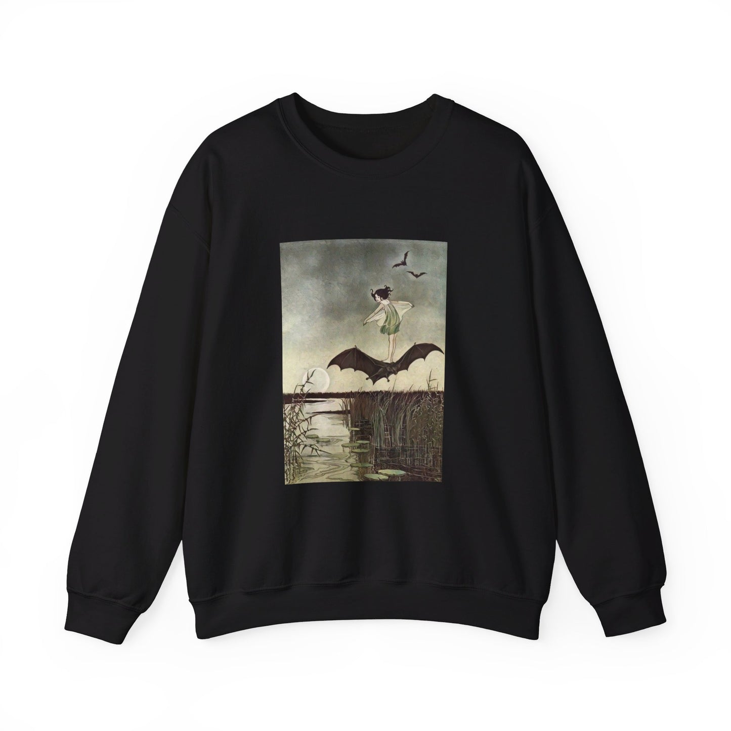 Fairy Bat Vintage Fairytale Art Unisex Heavy Blend™ Crewneck Sweatshirt Black