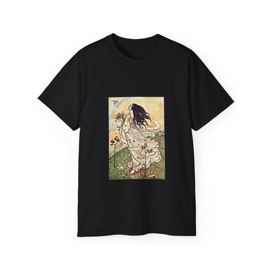 Vintage Art Unisex Ultra Cotton Black T-Shirt | A Birthday Emma Florence Harrison 1910