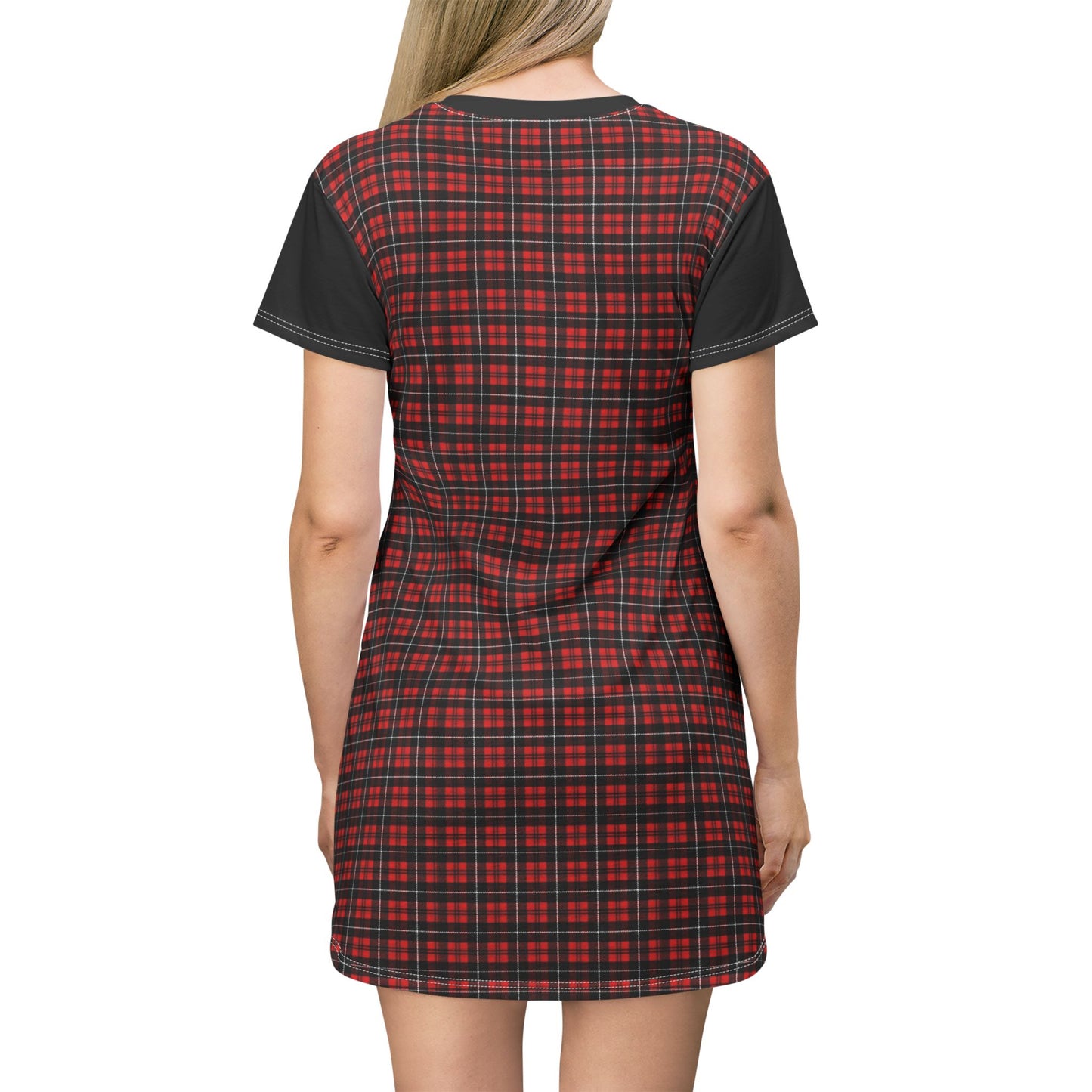 Black Red Plaid Punk Y2K T-Shirt Dress