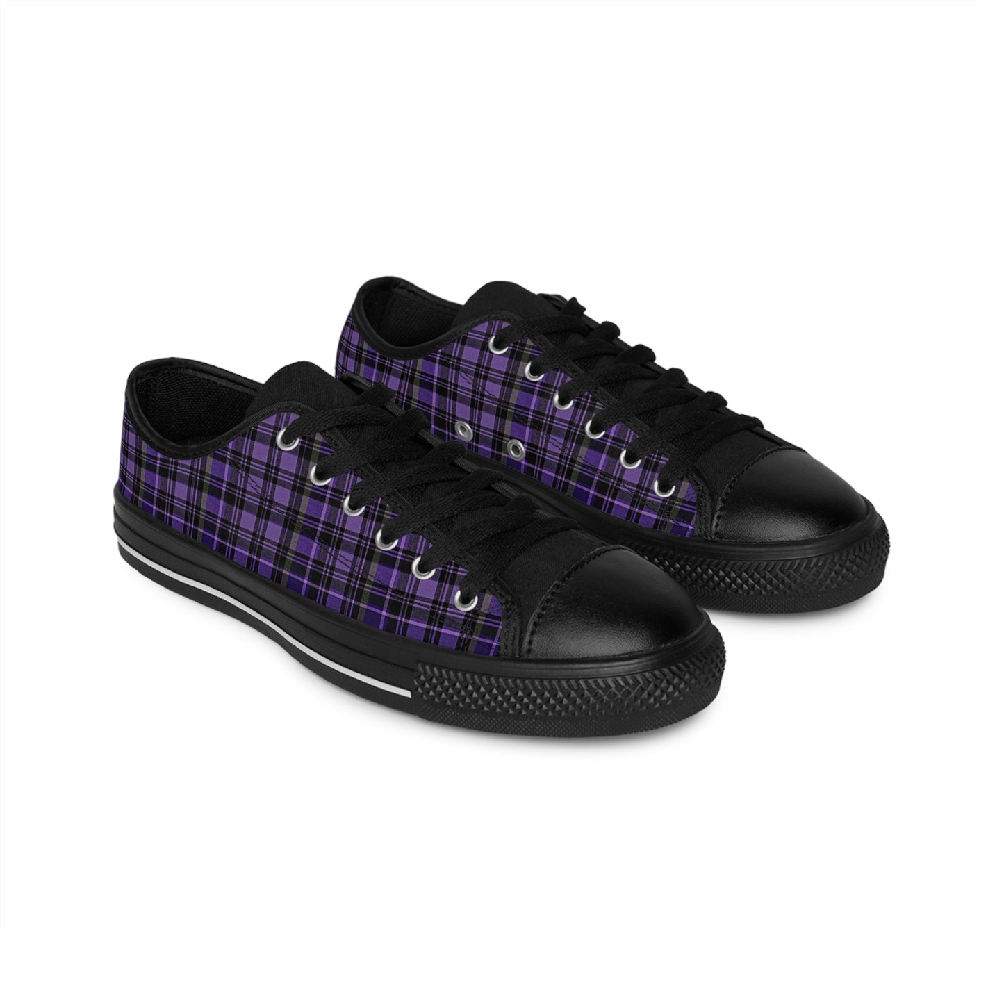 Purple Black Plaid Men's Low Top Sneakers