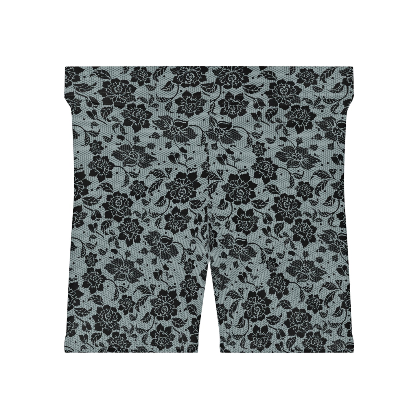 Light Blue and Black Floral Women's Biker Shorts