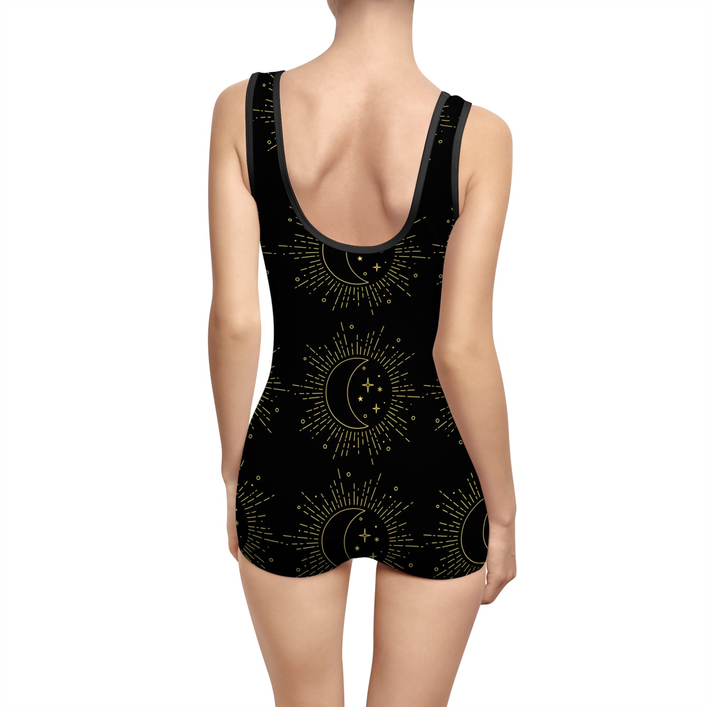 Black Gold Celestial Art Nouveau Vintage One Piece Swimsuit