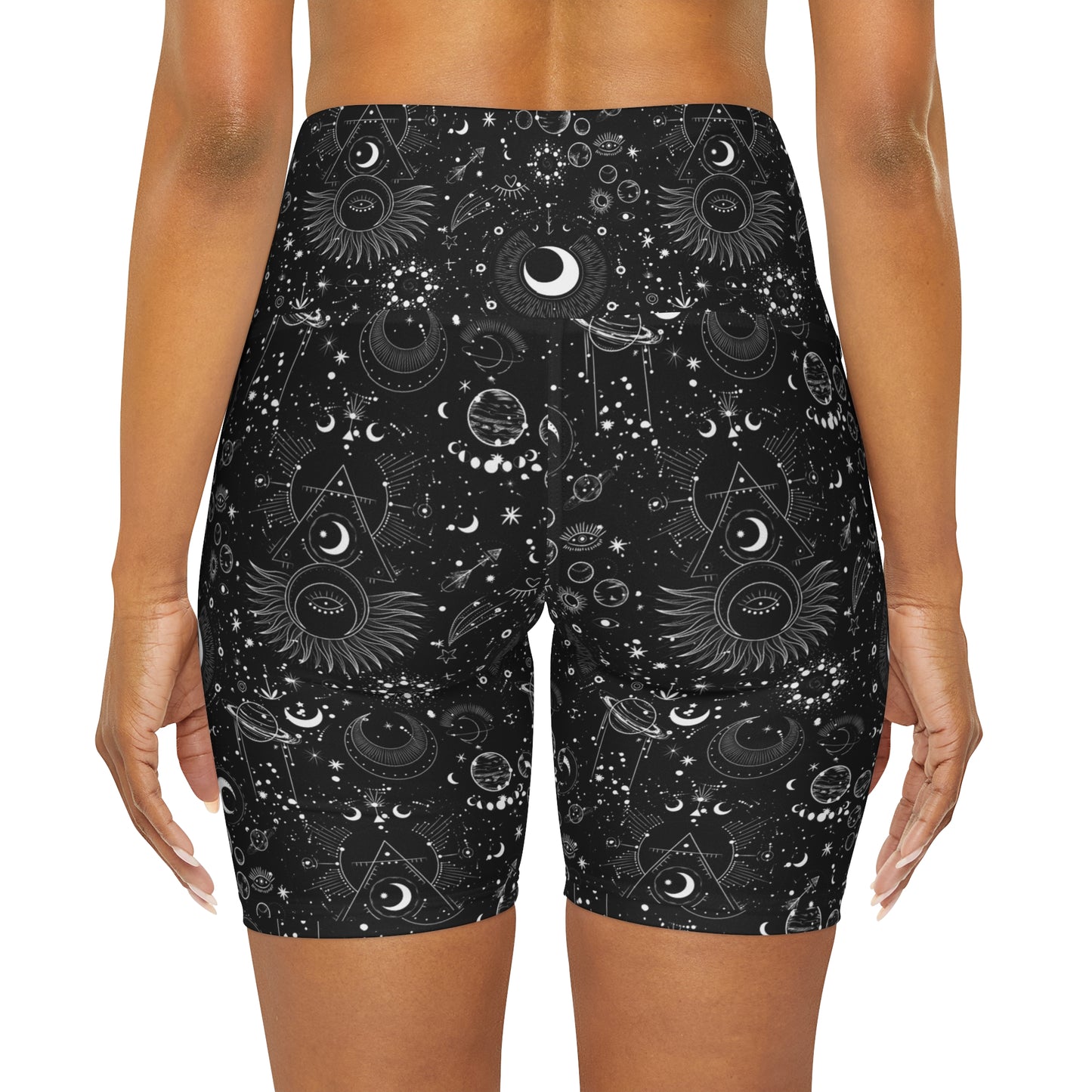 Black High Waisted Yoga Biker Shorts | Occult Themed