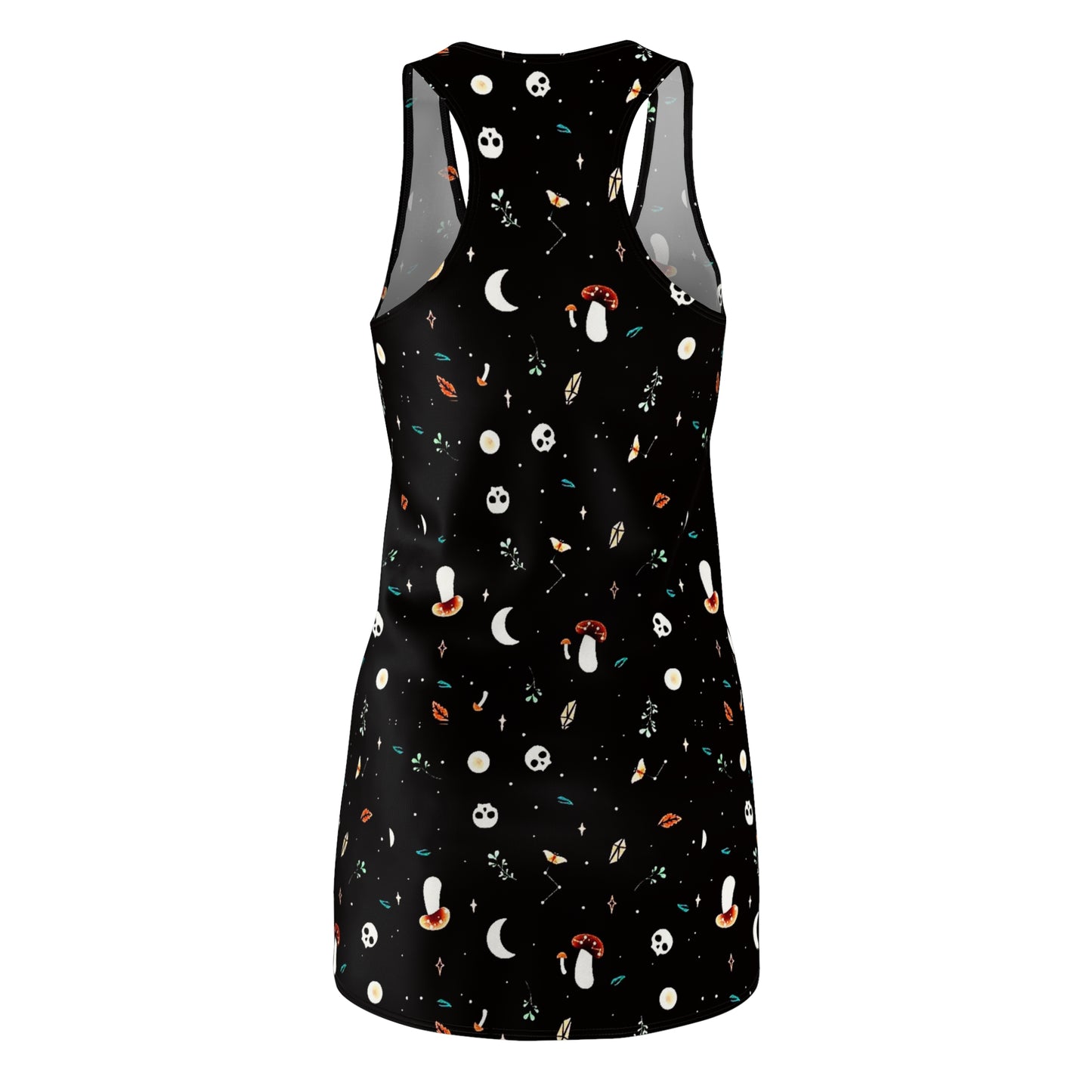 Skulls Shrooms and Moons Women's Black Racerback Dress