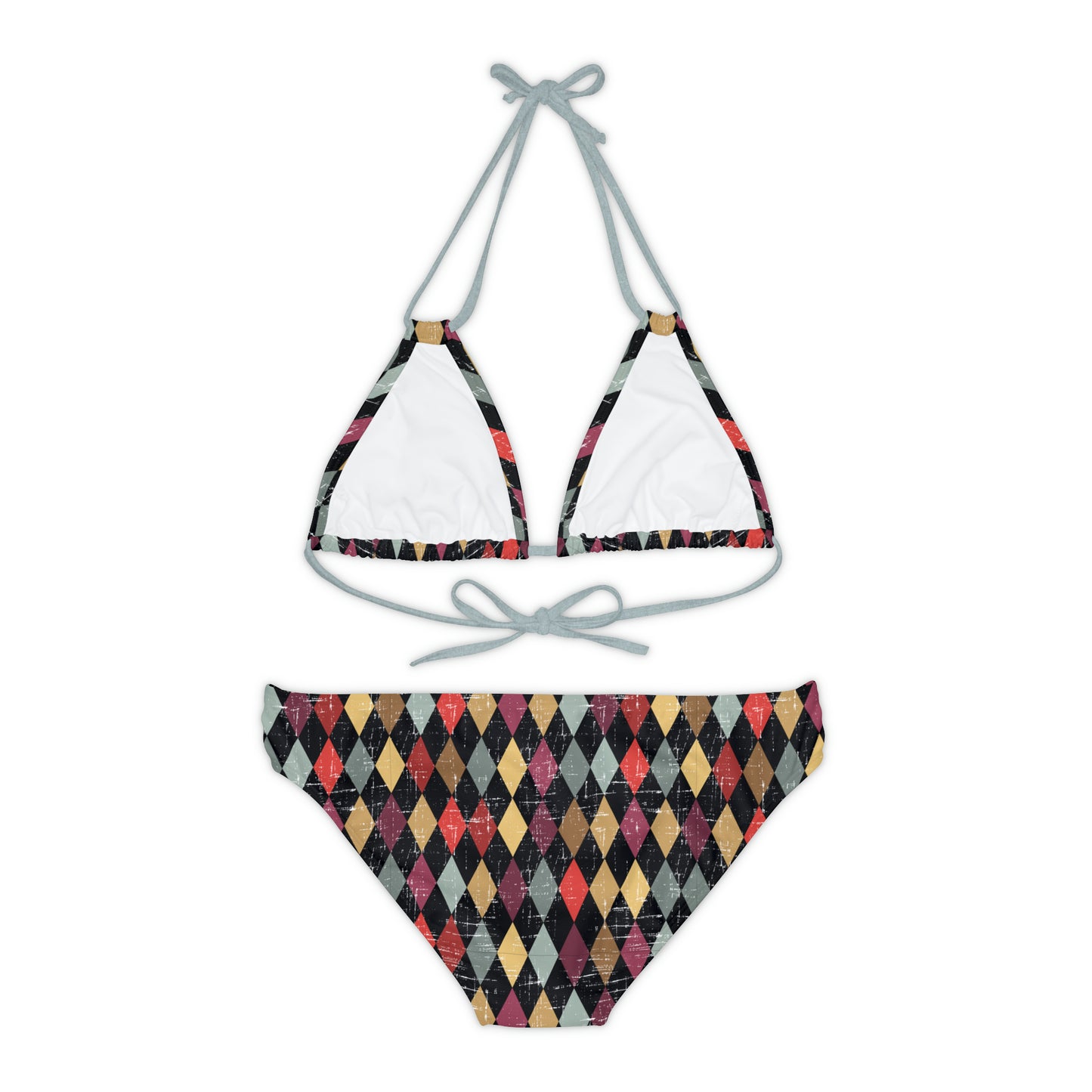 Colorful Diamond Retro Strappy Bikini Set