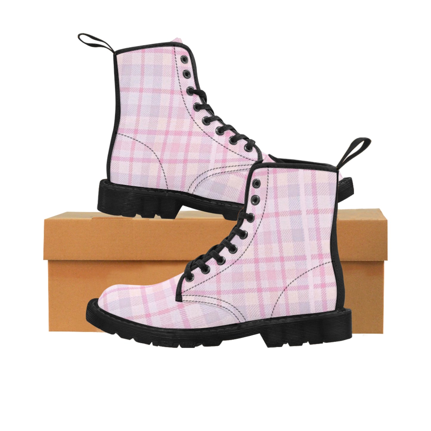 Women's Pastel Pink Plaid Boots